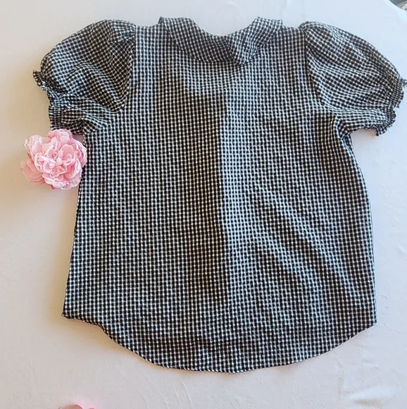CATO 2X Black White Gingham Puff Sleeve Ruffle Blouse Top - Picture 10 of 11
